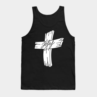 A wooden cross with the inscription Jesus. Tank Top